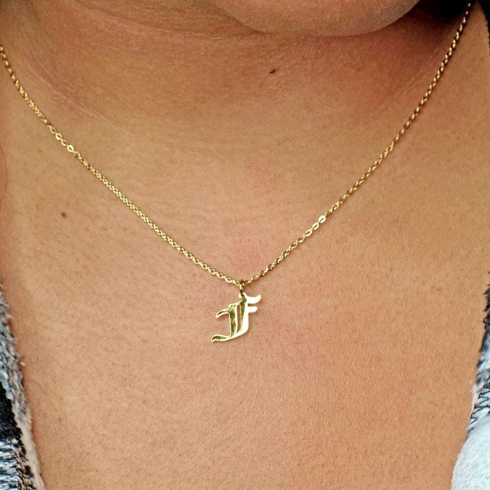Gold Old English Initial Necklace - Letter F​